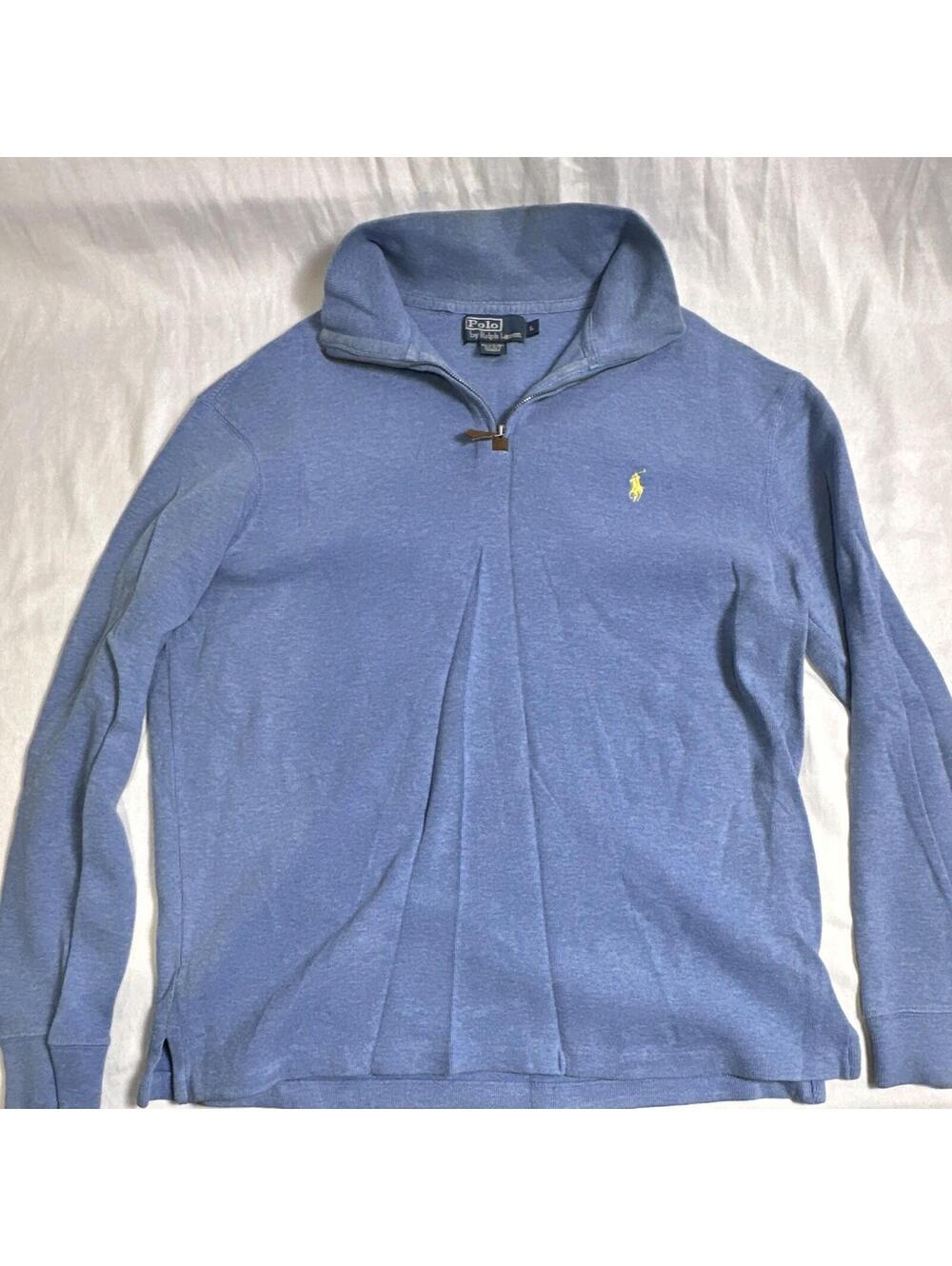 0031 Polo Ralph Lauren Men's Blue 1/4 Zip Cotton Knit Pullover Sweatshirt Logo L